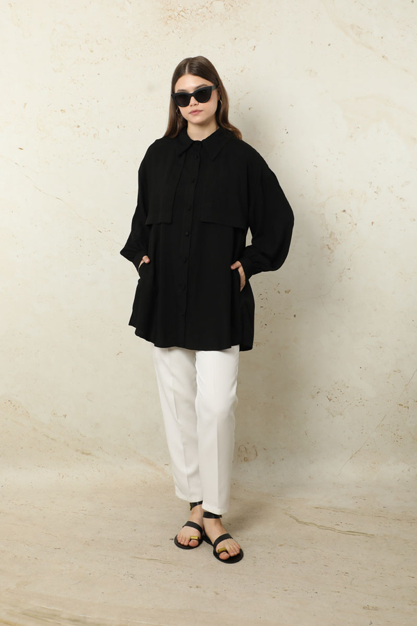 Bağlamalı Tunik Gömlek Siyah - 2