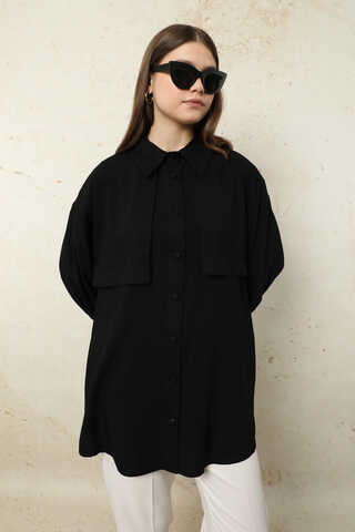 Bağlamalı Tunik Gömlek Siyah - 6