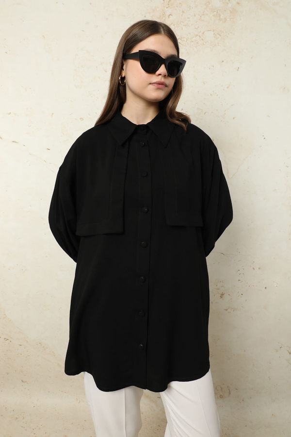 Bağlamalı Tunik Gömlek Siyah - 6
