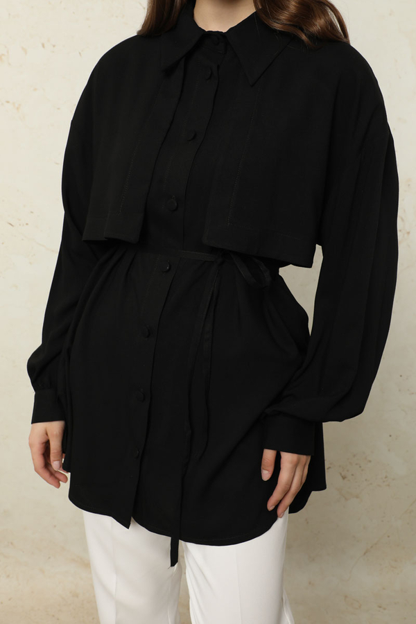 Bağlamalı Tunik Gömlek Siyah - 7