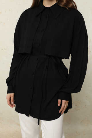 Bağlamalı Tunik Gömlek Siyah - 7