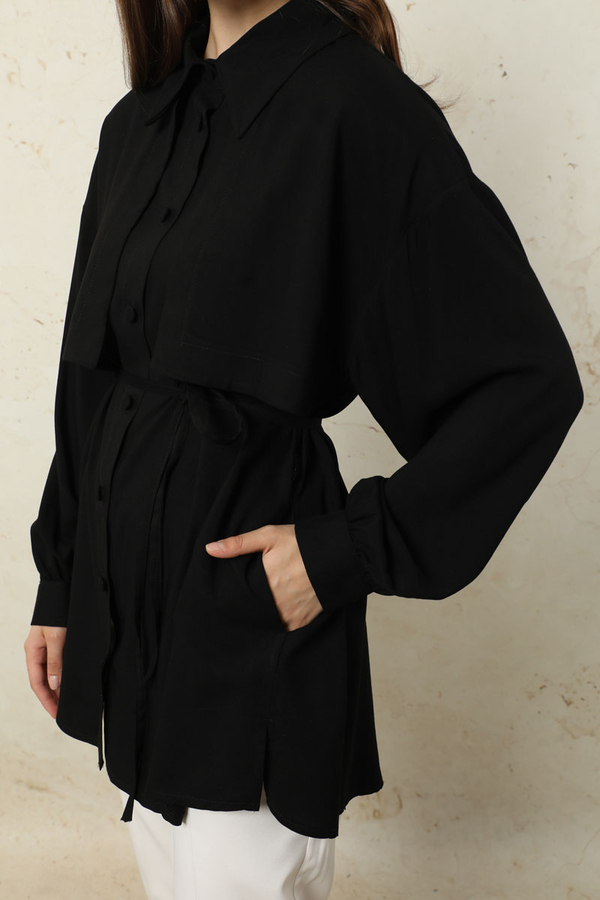 Bağlamalı Tunik Gömlek Siyah - 3