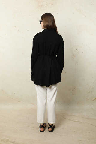 Bağlamalı Tunik Gömlek Siyah - 9