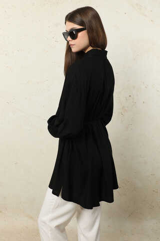 Bağlamalı Tunik Gömlek Siyah - 8