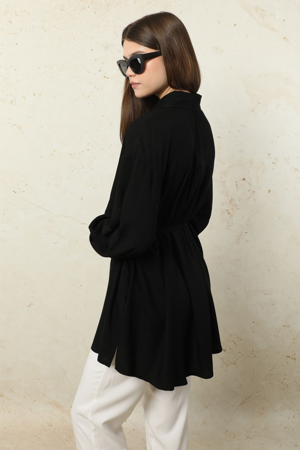 Bağlamalı Tunik Gömlek Siyah - 8
