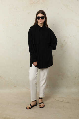 Bağlamalı Tunik Gömlek Siyah - 5