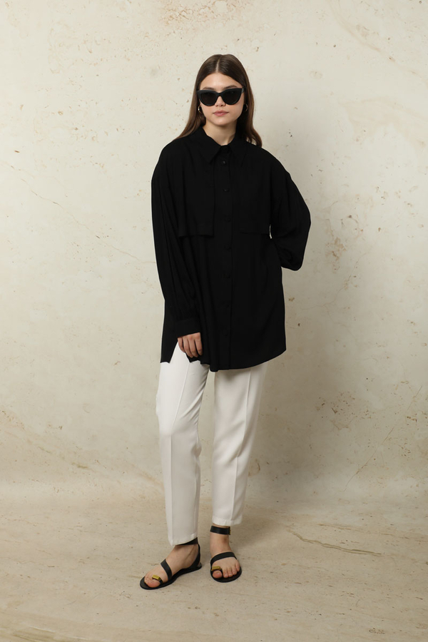 Bağlamalı Tunik Gömlek Siyah - 5