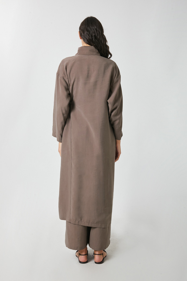 Bağlamalı Uzun Tunik Takım Kahverengi - 11