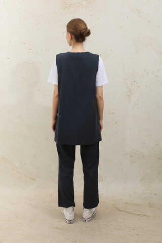 Bağlamalı Uzun Yelek Takım Lacivert - 7