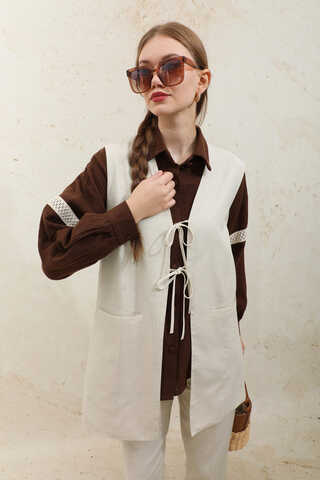 Bağlamalı Uzun Yelek Takım Taş - 5