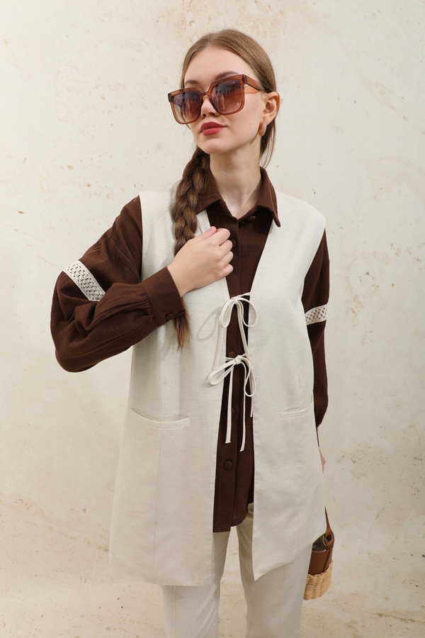 Bağlamalı Uzun Yelek Takım Taş - 5