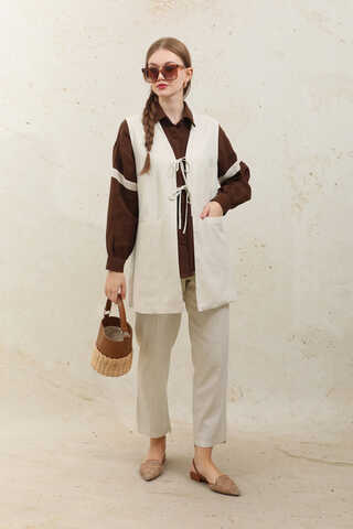 Bağlamalı Uzun Yelek Takım Taş - 1