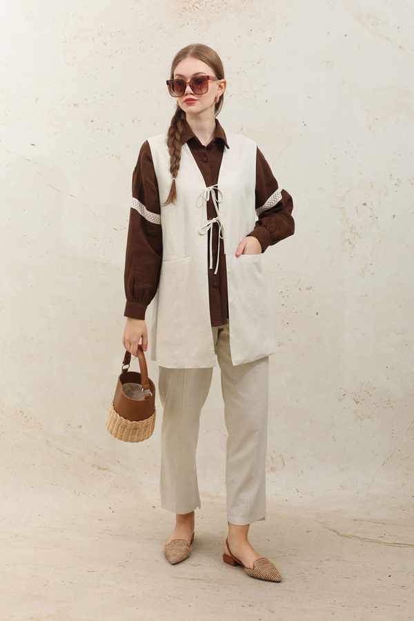 Bağlamalı Uzun Yelek Takım Taş - 1