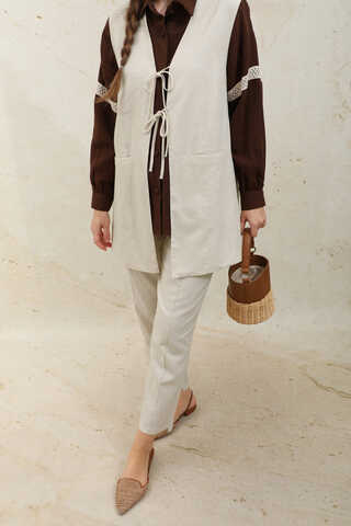 Bağlamalı Uzun Yelek Takım Taş - 4