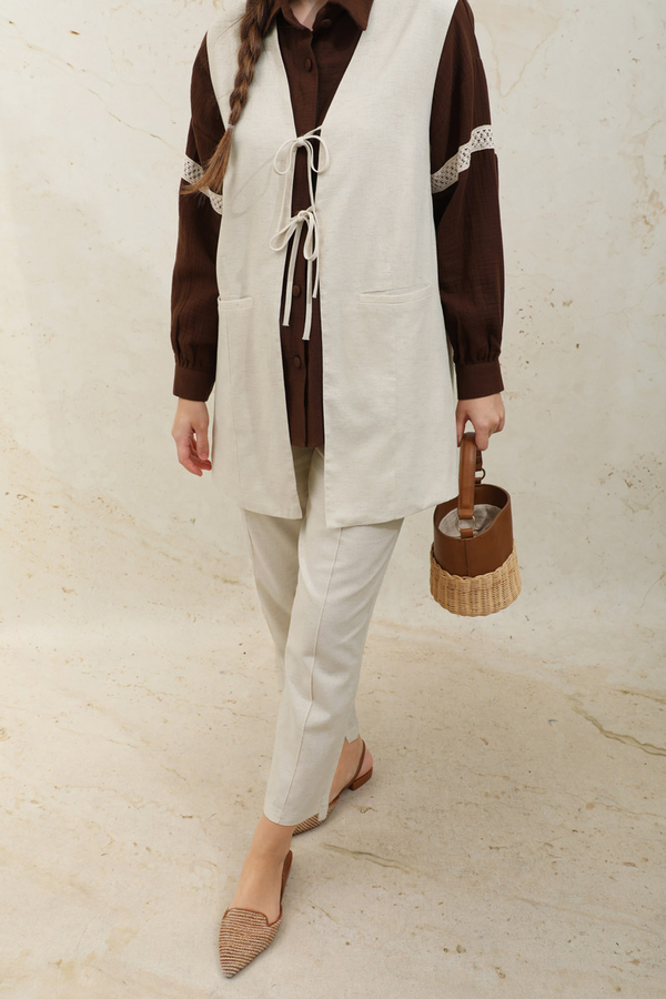 Bağlamalı Uzun Yelek Takım Taş - 4