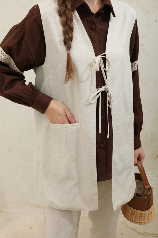 Bağlamalı Uzun Yelek Takım Taş - 7