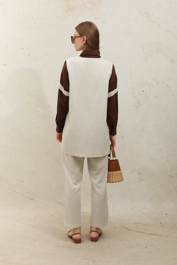 Bağlamalı Uzun Yelek Takım Taş - 8