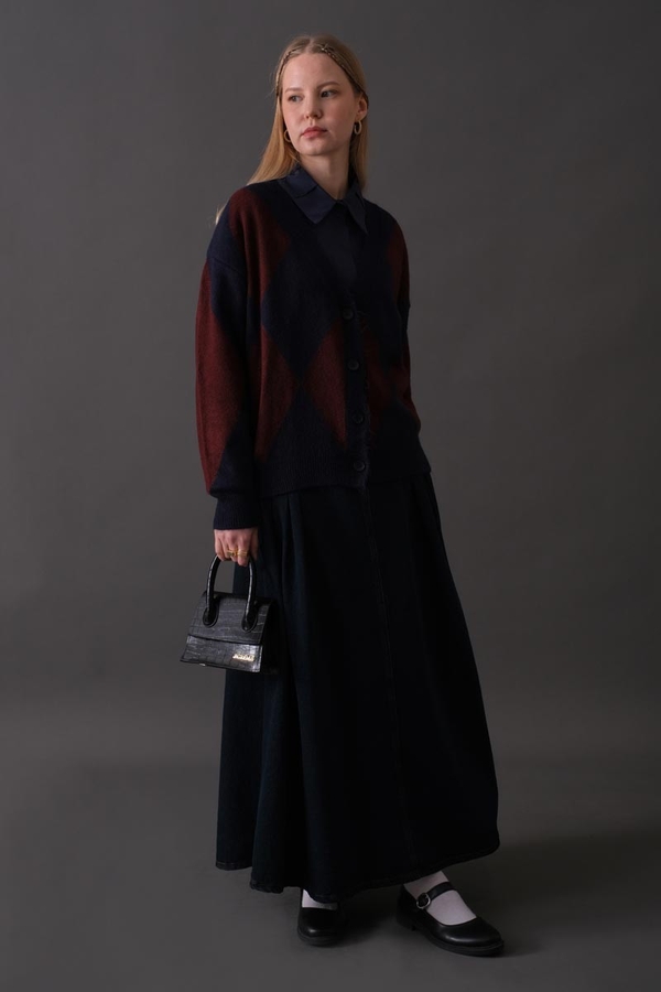 Baklava Desenli Hırka Lacivert - 8