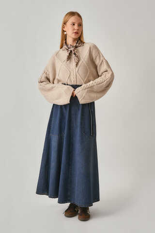 Baklava Örgü Kazak Pudra - 1