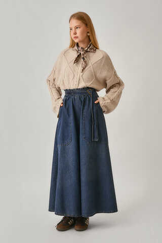 Baklava Örgü Kazak Pudra - 2