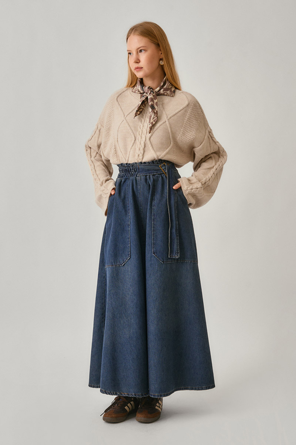 Baklava Örgü Kazak Pudra - 2