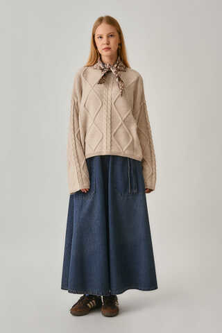 Baklava Örgü Kazak Pudra - 3