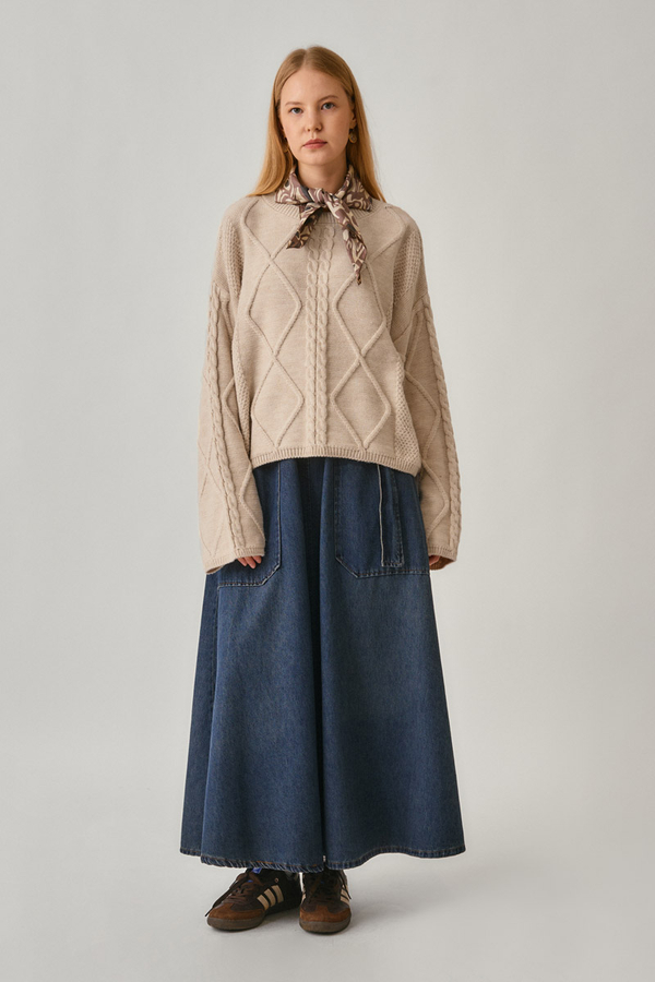 Baklava Örgü Kazak Pudra - 3