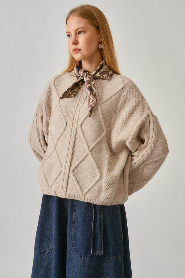 Baklava Örgü Kazak Pudra - 4