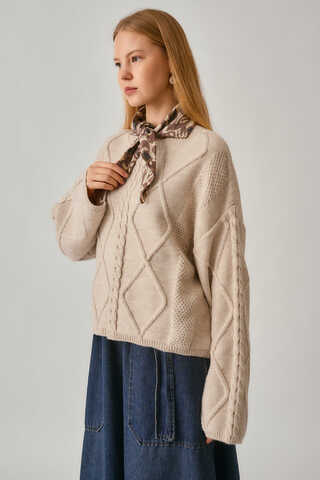 Baklava Örgü Kazak Pudra - 8