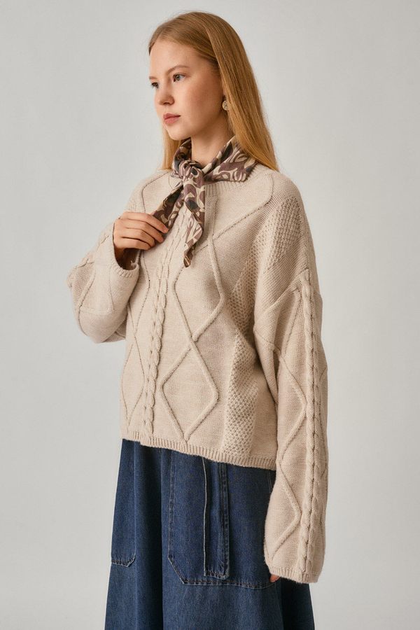 Baklava Örgü Kazak Pudra - 8