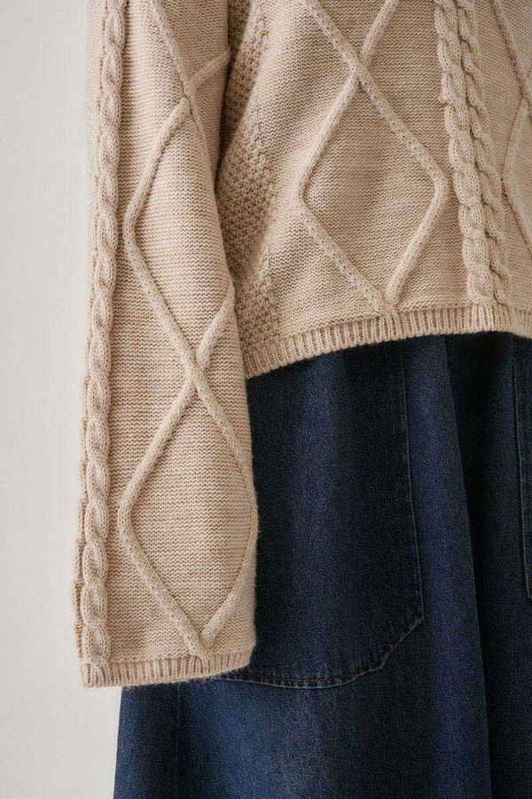 Baklava Örgü Kazak Pudra - 9