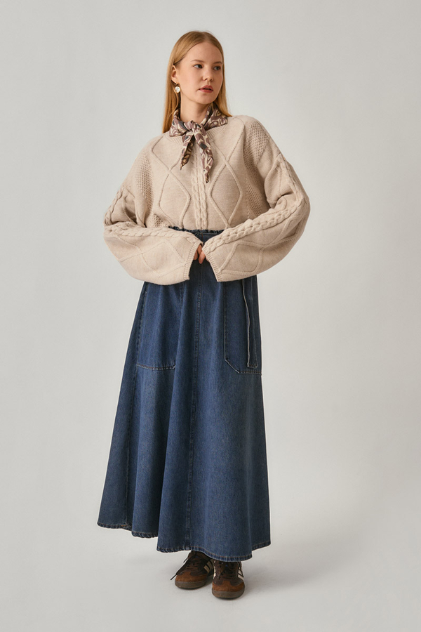 Baklava Örgü Kazak Pudra 