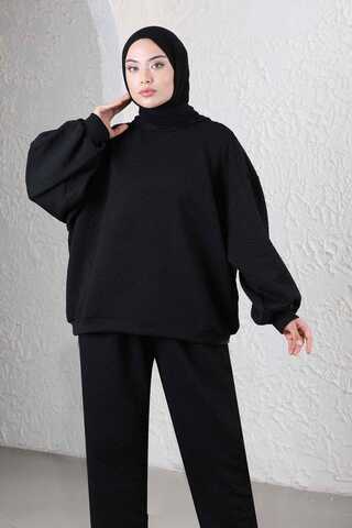 Baklava Patterned Sweat Suit Black - 4