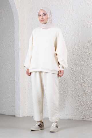Baklava Patterned Sweat Suit Ecru - 1