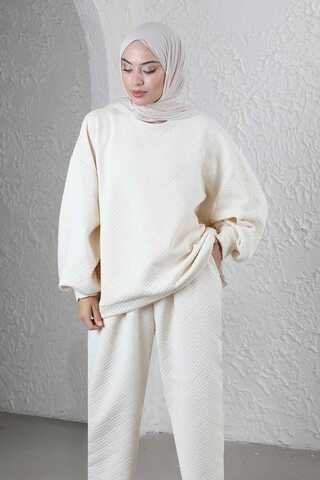 Baklava Patterned Sweat Suit Ecru - 2