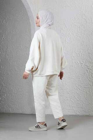 Baklava Patterned Sweat Suit Ecru - 3