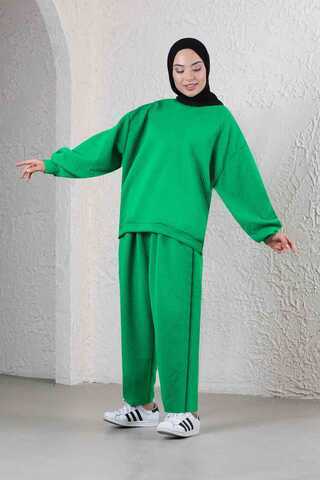 Baklava Patterned Sweat Suit Green - 2