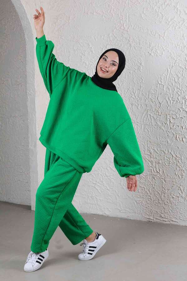 Baklava Patterned Sweat Suit Green - 3