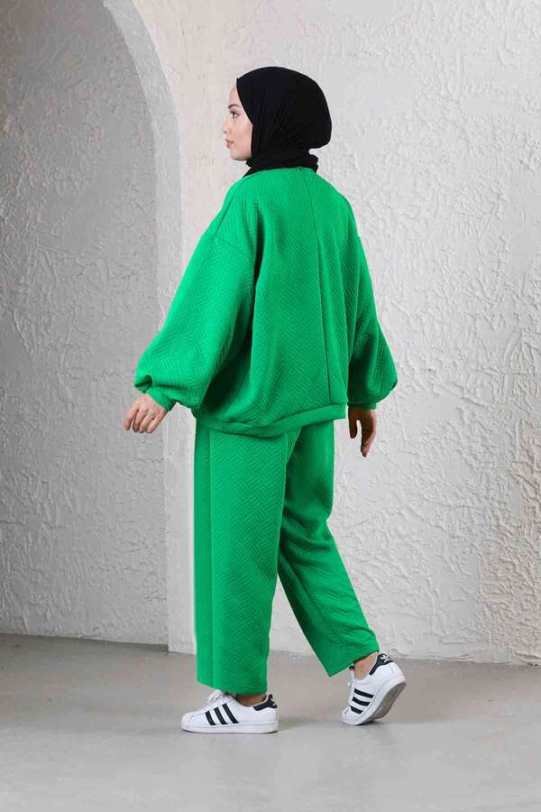 Baklava Patterned Sweat Suit Green - 4