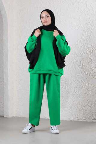 Baklava Patterned Sweat Suit Green - 1