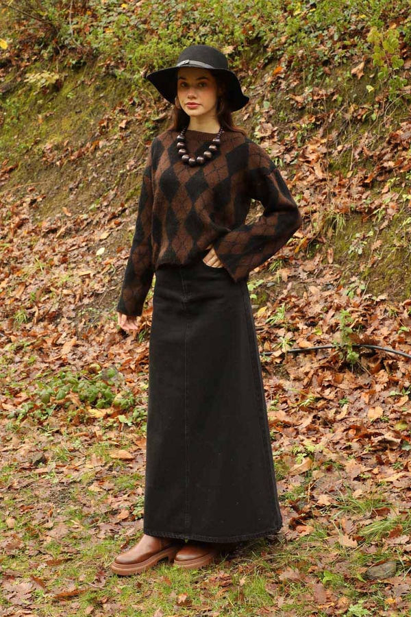 Baklava Tüylü Kazak Acı Kahve - 2