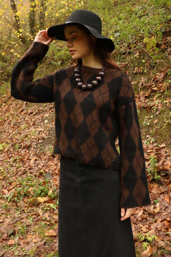 Baklava Tüylü Kazak Acı Kahve - 1