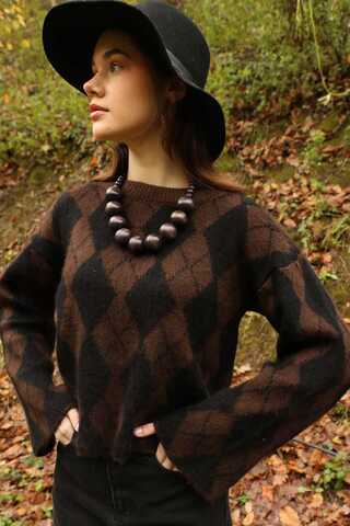 Baklava Tüylü Kazak Acı Kahve - 3