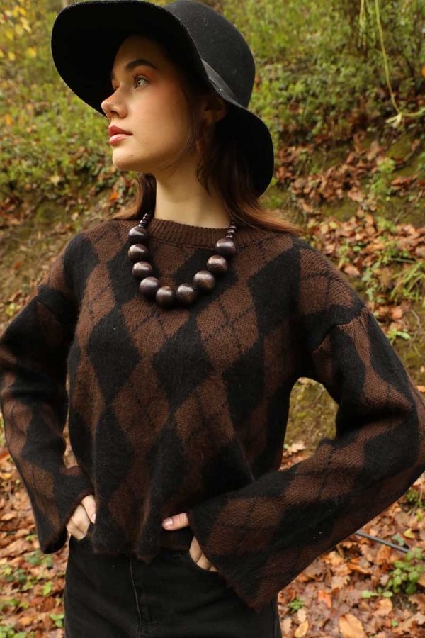 Baklava Tüylü Kazak Acı Kahve - 3