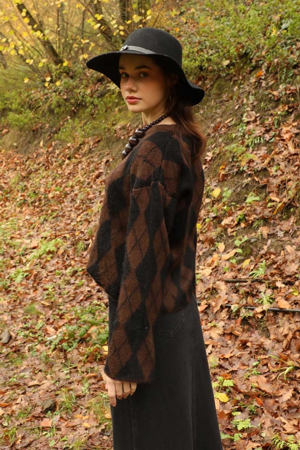 Baklava Tüylü Kazak Acı Kahve - 4