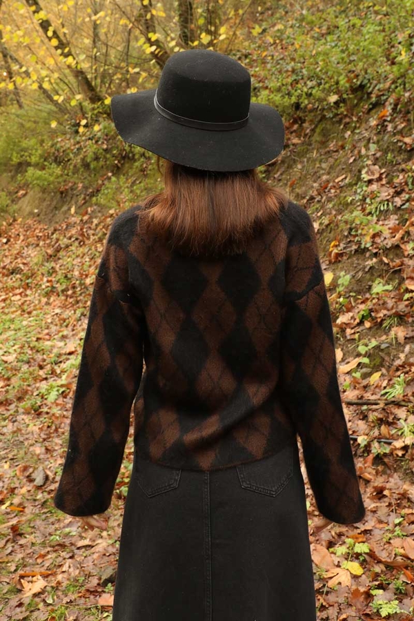 Baklava Tüylü Kazak Acı Kahve - 5