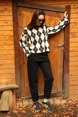 Baklava Tüylü Kazak Beyaz - 1