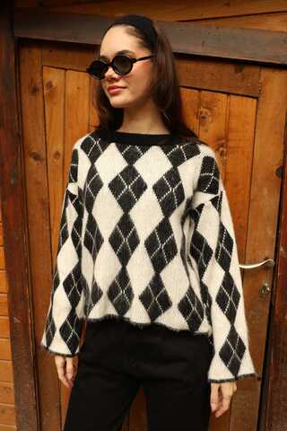 Baklava Tüylü Kazak Beyaz - 3