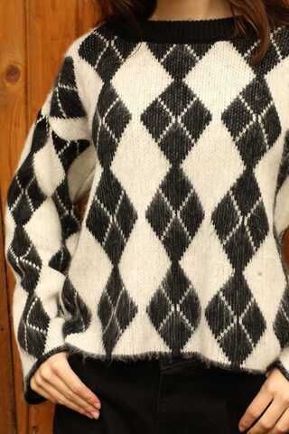 Baklava Tüylü Kazak Beyaz - 4