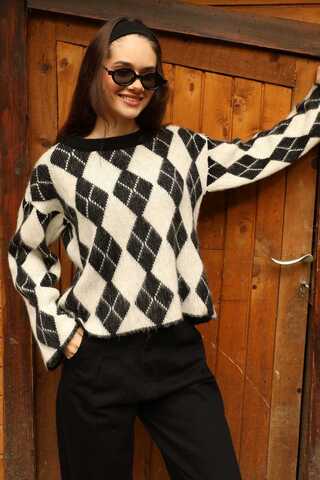 Baklava Tüylü Kazak Beyaz - 2